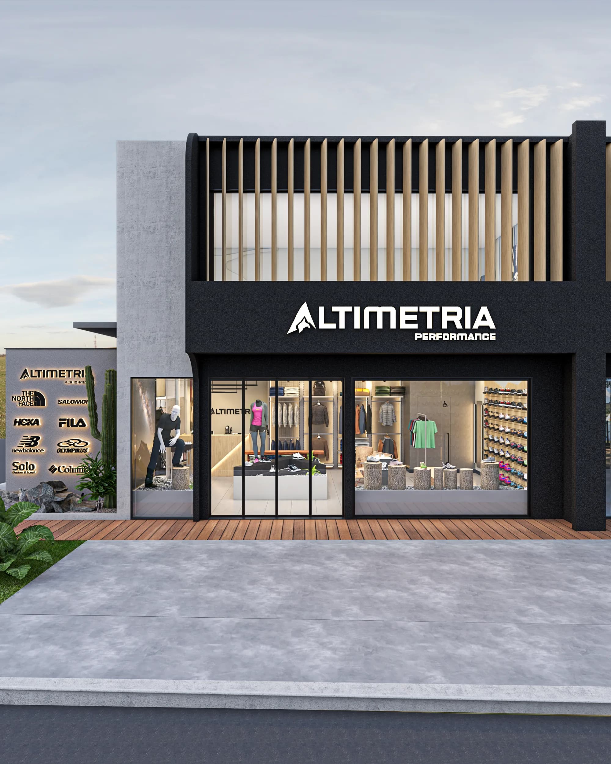 Fachada da loja Altimetria, projeto entregue pela Distinto Arquitetura em Lagoa Santa, MG.